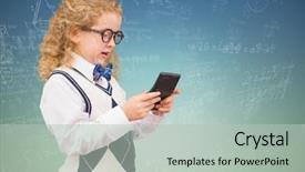  Presentation with green doodles - Presentation design having maths pattern - girl with calculator and math background and a mint green colored foreground