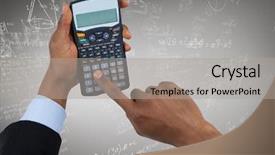  Presentation with math - Colorful presentation theme enhanced with maths pattern - hands with calculator against white backdrop and a light gray colored foreground
