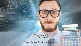  Presentation with doodles - Amazing presentation theme having maths pattern - man with calculator against blue backdrop and a light blue colored foreground