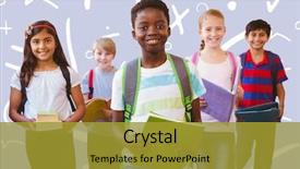  Presentation with kids in school - Slide set featuring maths pattern - smiling little school kids background and a gold colored foreground