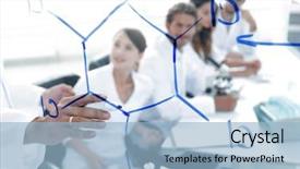  Presentation with glass chemistry lab equipment - Colorful presentation design enhanced with maths project - behind the glass a scientist backdrop and a light blue colored foreground