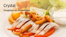  Presentation with mayonnaise - Colorful presentation theme enhanced with matjes with potatoes and mayonnaise backdrop and a lemonade colored foreground