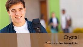  Presentation with teen - Slide deck consisting of matrics - smiling teen boy carrying schoolbag background and a coral colored foreground