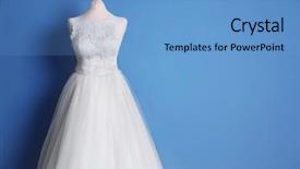  Presentation with matrimony - PPT theme featuring matrimony - beautiful wedding dress on wall background and a teal colored foreground