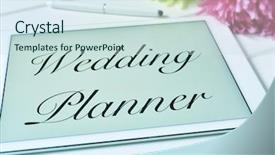  Presentation with matrimony - PPT theme featuring matrimony - text wedding planner background and a sky blue colored foreground