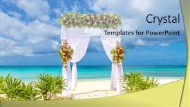  Presentation with tropical wedding - Colorful PPT layouts enhanced with matrimony - wedding arch and set up backdrop and a light blue colored foreground