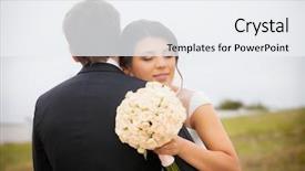  Presentation with bride and groom at wedding - Presentation theme featuring matrimony - wedding shot of bride background and a sky blue colored foreground