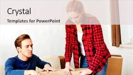  Presentation with young athletes box jumping - Beautiful PPT layouts featuring matrimony - young couple with boxes backdrop and a lemonade colored foreground