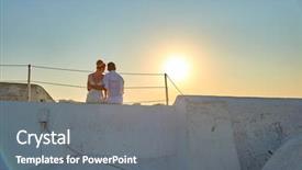  Presentation with matrimony - Beautiful theme featuring matrimony - young couple on santorini island backdrop and a gray colored foreground