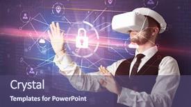  Presentation with network security cryptography - Presentation design featuring matrix 3d - businessman with dji goggles controlling background and a violet colored foreground