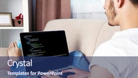  Presentation with programming - Cool new PPT theme with matrix coding - man using laptop writing programming backdrop and a ocean colored foreground