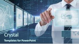  Presentation with matrix - Presentation theme featuring matrix diagram - businessman touching and interacting background and a ocean colored foreground