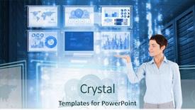  Presentation with matrix - Presentation theme with matrix diagram - businesswoman touching and interacting background and a sky blue colored foreground