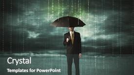  Presentation with umbrella protection - PPT theme featuring matrix rain - business man standing with umbrella background and a dark gray colored foreground