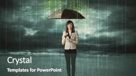  Presentation with umbrella protection - PPT theme with matrix rain - business woman standing with umbrella background and a  colored foreground