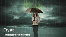  Presentation with umbrella protection - PPT theme with matrix rain - business woman standing with umbrella background and a  colored foreground