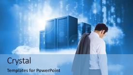  Presentation with matrix - Presentation theme featuring matrix rain - composite image of businessman standing background and a  colored foreground