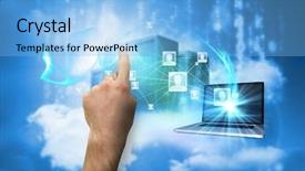  Presentation with cloud - Colorful presentation theme enhanced with matrix rain - hand pointing against cityscape backdrop and a light blue colored foreground