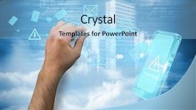  Presentation with holographic - Presentation consisting of matrix rain - hand presenting against holographic cityscape background and a light blue colored foreground