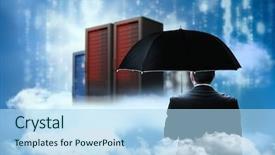  Presentation with plastic bag for umbrella - Cool new PPT theme with matrix rain - mature businessman holding an umbrella backdrop and a  colored foreground