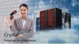 Presentation with matrix - Audience pleasing PPT theme consisting of matrix rain - portrait of a businesswoman holding backdrop and a light blue colored foreground