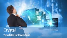  Presentation with liquor and cloud and virtual - PPT theme featuring matrix rain - thinking businessman against cityscape background and a teal colored foreground