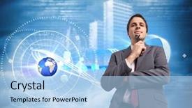  Presentation with holographic - Presentation having matrix rain - thinking businessman holding his glasses background and a light blue colored foreground