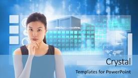  Presentation with asian - Amazing presentation design having matrix rain - thoughtful asian businesswoman against cityscape backdrop and a light blue colored foreground