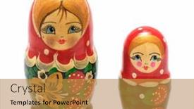  Presentation with russian doll - PPT theme featuring matryoshka-russian-traditional-doll-wooden background and a gold colored foreground
