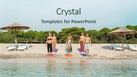  Presentation with yoga - PPT theme with mats on beach with parasol background and a sky blue colored foreground