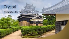  Presentation with japan castle - Slides enhanced with feudalism - matsue castle of mastue japan background and a light blue colored foreground