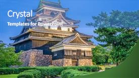  Presentation with japan castle - Presentation theme featuring japanese history - matsue japan at the castle background and a teal colored foreground
