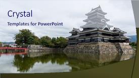  Presentation with japan castle - Audience pleasing presentation theme consisting of matsumoto castle in japan backdrop and a sky blue colored foreground