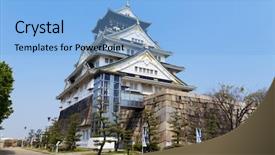  Presentation with japan castle - Cool new theme with feudal ninja - matsumoto castle in matsumoto japan backdrop and a light blue colored foreground