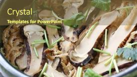  Presentation with japanese food - PPT theme having matsutake-gohan-rice-cooked background and a tawny brown colored foreground