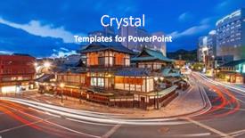  Presentation with japan - Theme having matsuyama-japan-downtown-skyline background and a cobalt blue colored foreground