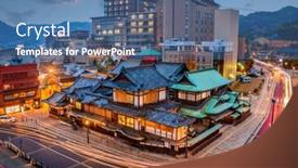  Presentation with japan - PPT layouts consisting of matsuyama-japan-downtown-skyline background and a ocean colored foreground