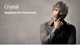  Presentation with thinking - Slide deck featuring matter - thinking caucasian man portrait background and a gray colored foreground