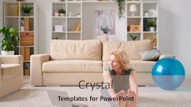  Presentation with mature students sitting at desks - Beautiful PPT layouts featuring mature-active-woman-in-sportswear backdrop and a coral colored foreground