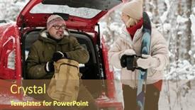  Presentation with snowboard - Theme consisting of mature-active-woman-with-snowboard background and a tawny brown colored foreground