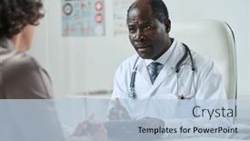  Presentation with symptoms - Presentation enhanced with mature-african-american-clinician background and a light blue colored foreground