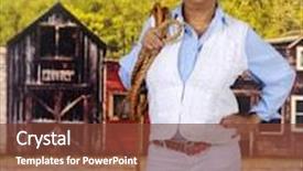  Presentation with old west - Slide set having mature african american cowgirl waiting with a rope on the sandy street of an old west town background and a tawny brown colored foreground