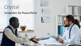  Presentation with symptoms - PPT theme featuring mature-african-american-man-describing background and a sky blue colored foreground