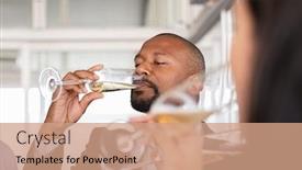  Presentation with business success - Beautiful PPT theme featuring mature-african-businessman-drinking-champagne backdrop and a coral colored foreground