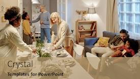  Presentation with living room family - Presentation design featuring mature-and-young-intercultural-women background and a  colored foreground