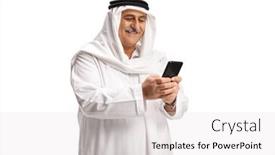  Presentation with arab - Presentation design consisting of mature-arab-man-smiling background and a white colored foreground