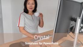  Presentation with woman office desk - Presentation theme having mature-asian-business-woman-working background and a coral colored foreground