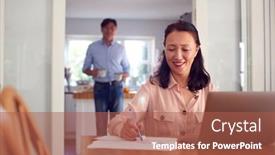 Presentation with home - Audience pleasing presentation theme consisting of mature-asian-couple-at-home backdrop and a red colored foreground
