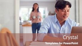  Presentation with home - Slide set with mature-asian-couple-at-home background and a red colored foreground