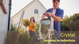  Presentation with home garden - Presentation design consisting of mature-asian-couple-at-work background and a violet colored foreground